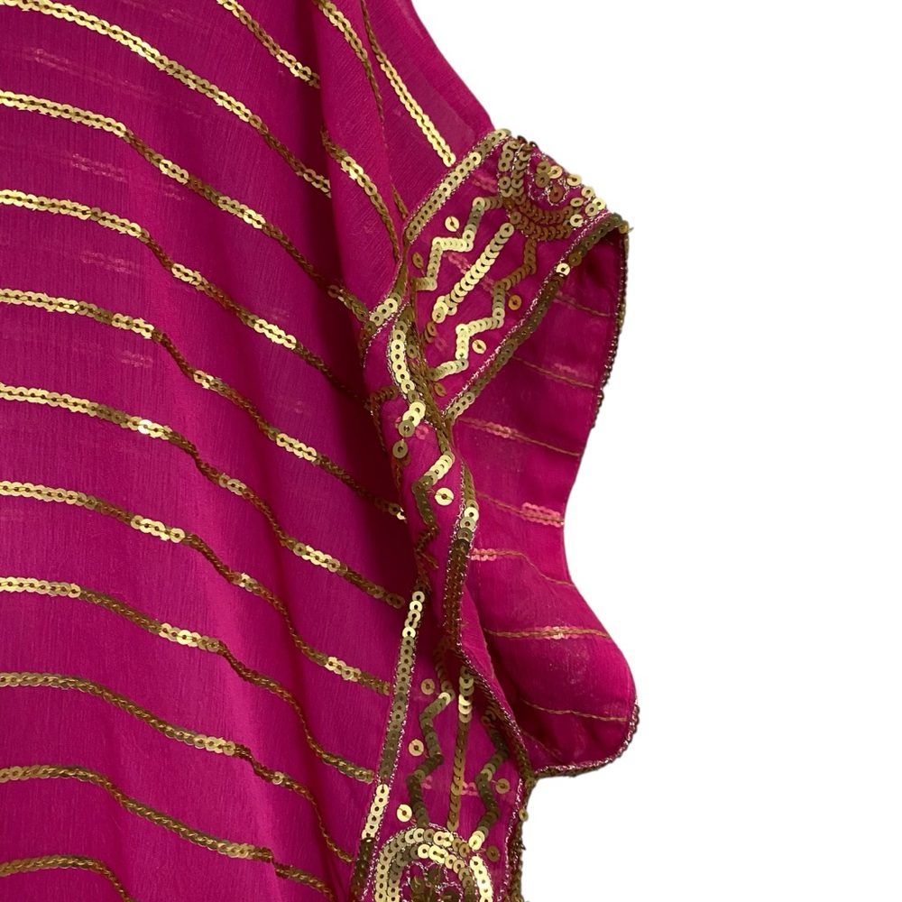 PLUS Chico’s Pink & Gold Semi Sheer Sequin Stripes Medallion Blouse Size 20 - Picture 6 of 8